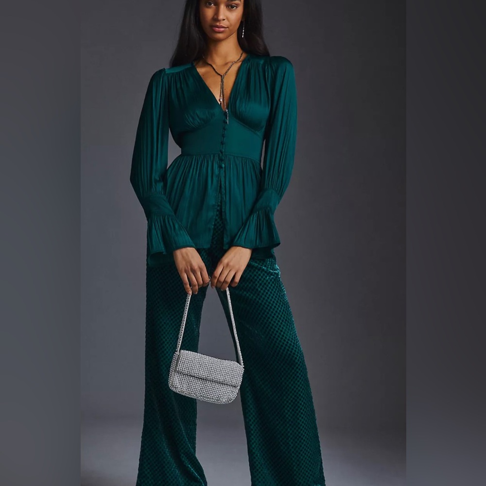 Anthropologie Emerald Green V-neckline Top
